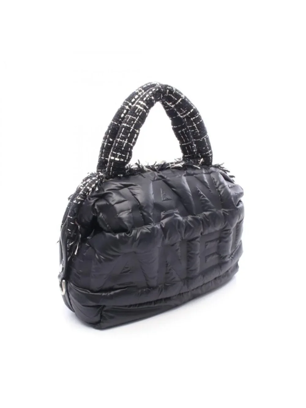 Chanel Tote Bag Dedoune Coconage 2-Way Black White Nylon Fabric